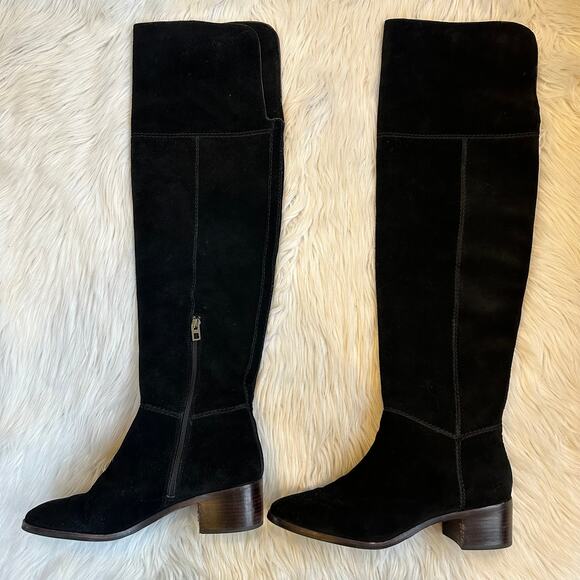 COACH Lucia Split Over The Knee High Boots Suede Tall Block Heeled, Black - Picture 7 of 15